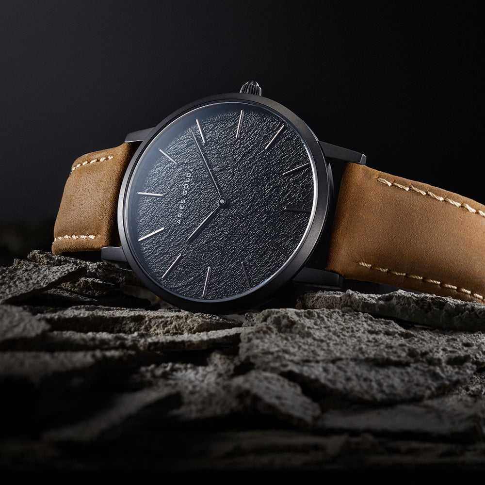ARIES GOLD URBAN SANTOS BLACK STAINLESS STEEL G 1022 BK-BKME BROWN LEATHER STRAP WOMEN'S WATCH - H2 Hub Watches