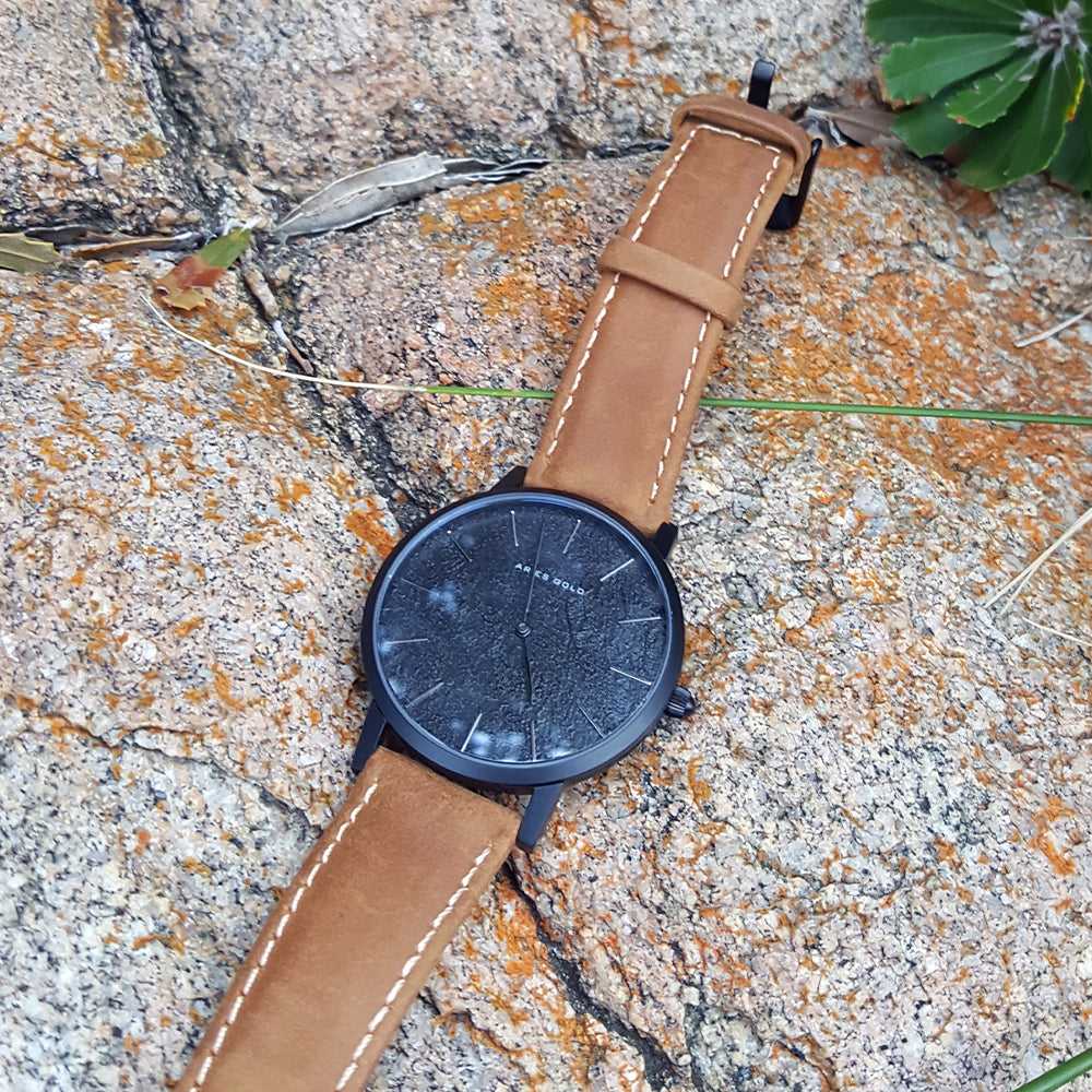 ARIES GOLD URBAN SANTOS BLACK STAINLESS STEEL G 1022 BK-BKME BROWN LEATHER STRAP WOMEN'S WATCH - H2 Hub Watches