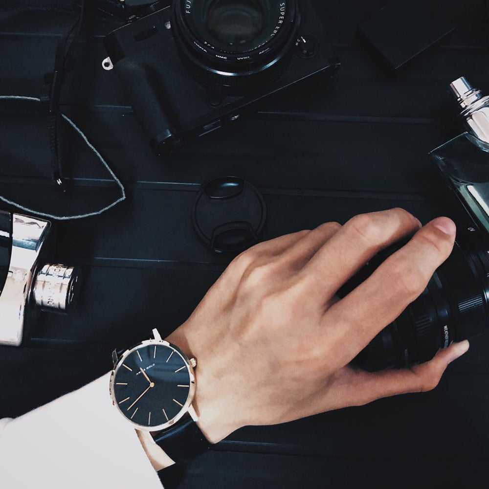 ARIES GOLD URBAN SANTOS G 1022 G-BK BLACK LEATHER STRAP MEN'S WATCH - H2 Hub Watches
