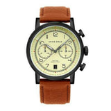 ARIES GOLD URBAN JOURNEY BLACK STAINLESS STEEL G 1025 BK-KHA CAMO KHAKI BROWN LEATHER STRAP MEN'S WATCH