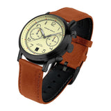 ARIES GOLD URBAN JOURNEY BLACK STAINLESS STEEL G 1025 BK-KHA CAMO KHAKI BROWN LEATHER STRAP MEN'S WATCH