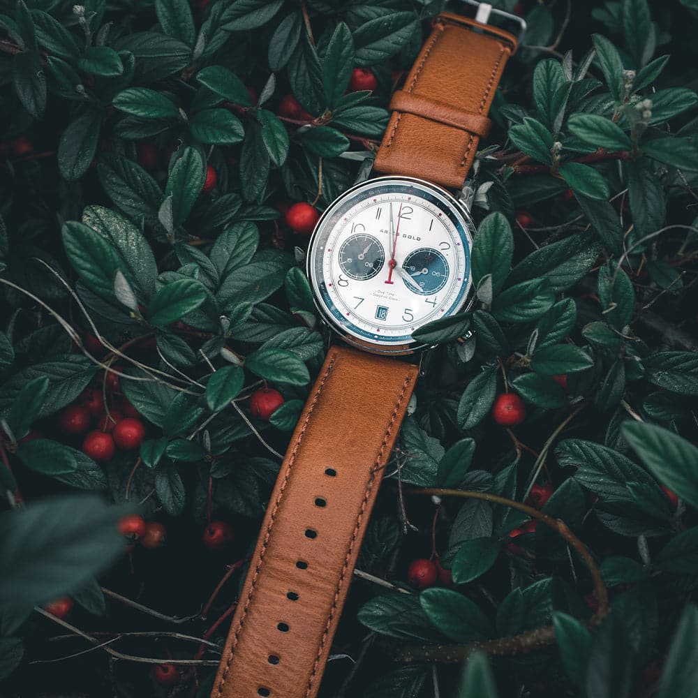 ARIES GOLD URBAN JOURNEY SILVER STAINLESS STEEL G 1025 S-W BROWN LEATHER STRAP MEN'S WATCH - H2 Hub Watches