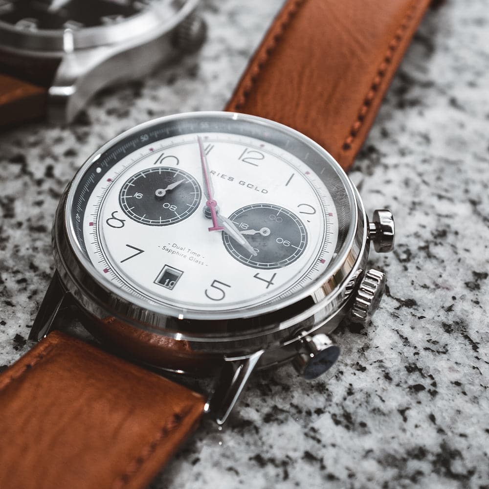 ARIES GOLD URBAN JOURNEY SILVER STAINLESS STEEL G 1025 S-W BROWN LEATHER STRAP MEN'S WATCH - H2 Hub Watches
