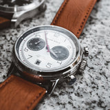 ARIES GOLD URBAN JOURNEY SILVER STAINLESS STEEL G 1025 S-W BROWN LEATHER STRAP MEN'S WATCH - H2 Hub Watches