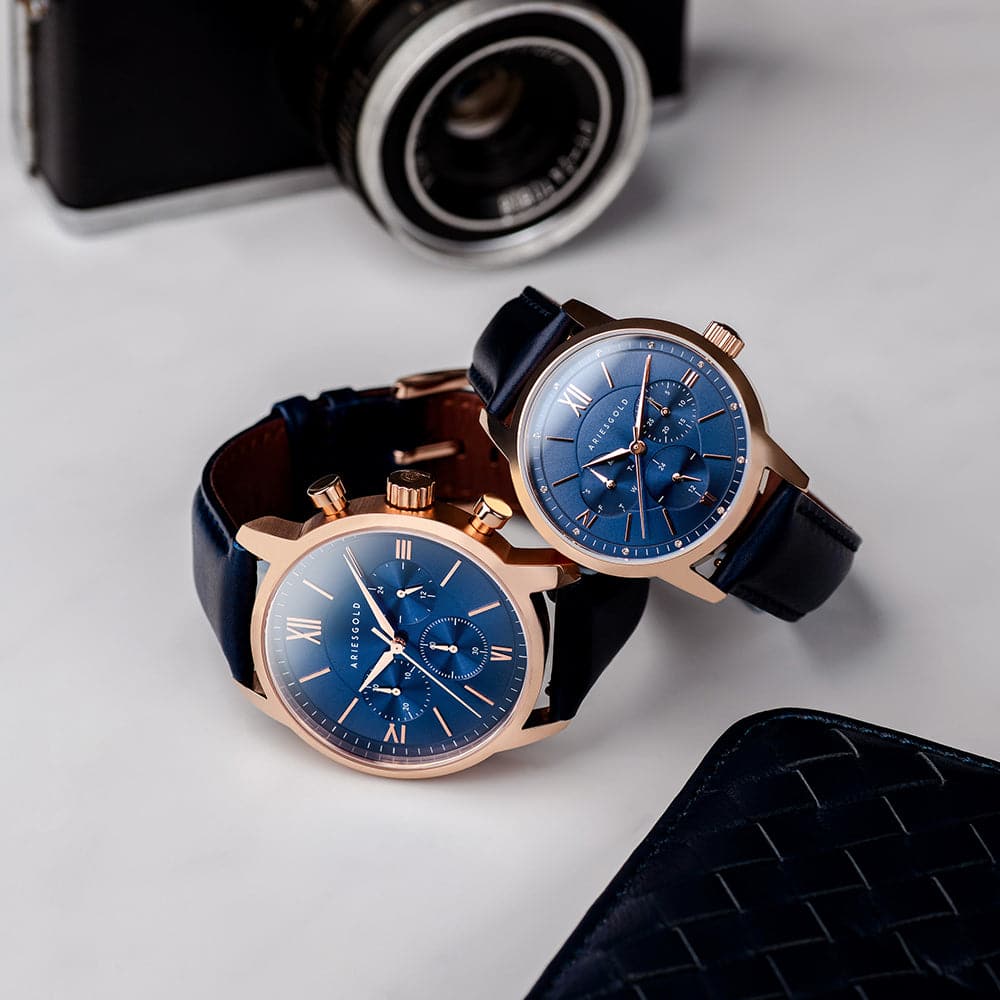 ARIES GOLD URBAN ETERNAL G 1027 RG-BU BLUE LEATHER STRAP MEN'S WATCH - H2 Hub Watches