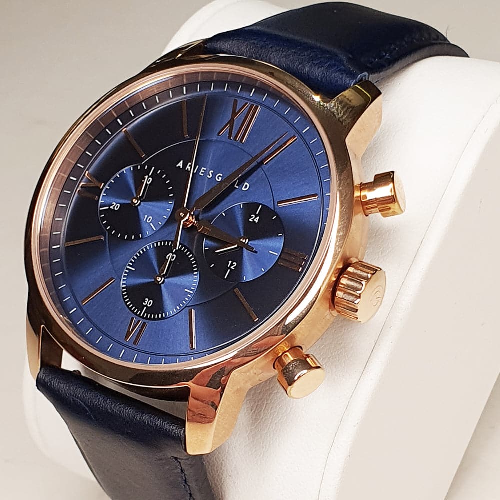 ARIES GOLD URBAN ETERNAL G 1027 RG-BU BLUE LEATHER STRAP MEN'S WATCH - H2 Hub Watches