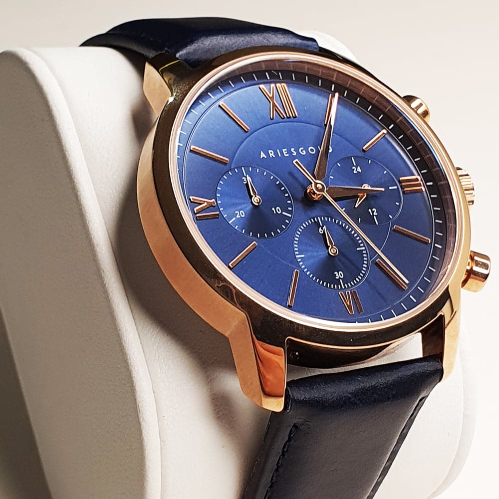 ARIES GOLD URBAN ETERNAL G 1027 RG-BU BLUE LEATHER STRAP MEN'S WATCH - H2 Hub Watches