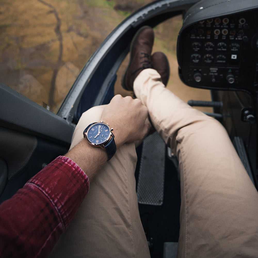 ARIES GOLD URBAN ETERNAL ROSE GOLD STAINLESS STEEL G 103 RG-BU BLUE LEATHER STRAP MEN'S WATCH - H2 Hub Watches