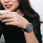 ARIES GOLD URBAN ETERNAL ROSE GOLD STAINLESS STEEL G 103 RG-BU BLUE LEATHER STRAP MEN'S WATCH - H2 Hub Watches