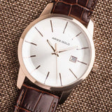 ARIES GOLD URBAN ENERGY ROSE GOLD STAINLESS STEEL G 639M RG-ROSE BROWN LEATHER STRAP MEN'S WATCH - H2 Hub Watches