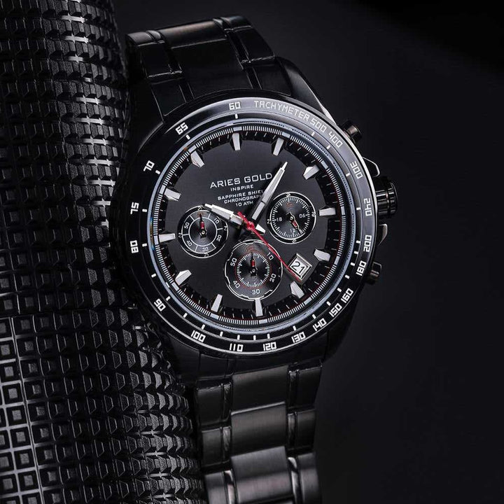 ARIES GOLD DRIFTER CHRONOGRAPH BLACK STAINLESS STEEL G 7001 BK-BK MEN'S WATCH - H2 Hub Watches