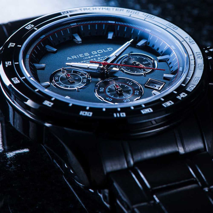 ARIES GOLD DRIFTER CHRONOGRAPH BLACK STAINLESS STEEL G 7001 BK-BK MEN'S WATCH - H2 Hub Watches