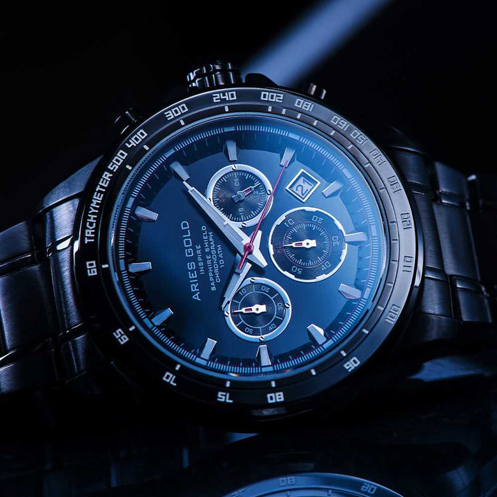 ARIES GOLD DRIFTER CHRONOGRAPH BLACK STAINLESS STEEL G 7001 BK-BK MEN'S WATCH - H2 Hub Watches