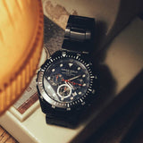 ARIES GOLD CHRONOGRAPH ATLANTIC BLACK STAINLESS STEEL G 7002 BK-BU MEN'S WATCH - H2 Hub Watches