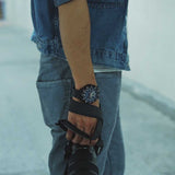 ARIES GOLD CHRONOGRAPH ATLANTIC BLACK STAINLESS STEEL G 7002 BK-BU MEN'S WATCH - H2 Hub Watches