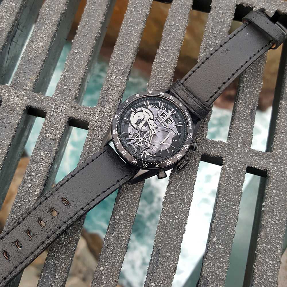 ARIES GOLD CHRONOGRAPH JOLTER BLACK STAINLESS STEEL G 7008 BK-BK LEATHER STRAP MEN'S WATCH - H2 Hub Watches