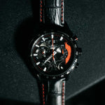 ARIES GOLD CHRONOGRAPH JOLTER BLACK STAINLESS STEEL G 7008 BK-R LEATHER STRAP MEN'S WATCH - H2 Hub Watches