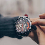 ARIES GOLD CHRONOGRAPH JOLTER BLACK STAINLESS STEEL G 7008 BK-R LEATHER STRAP MEN'S WATCH - H2 Hub Watches
