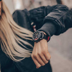 ARIES GOLD CHRONOGRAPH JOLTER BLACK STAINLESS STEEL G 7008 BK-R LEATHER STRAP MEN'S WATCH - H2 Hub Watches