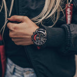 ARIES GOLD CHRONOGRAPH JOLTER BLACK STAINLESS STEEL G 7008 BK-R LEATHER STRAP MEN'S WATCH - H2 Hub Watches
