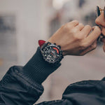 ARIES GOLD CHRONOGRAPH JOLTER BLACK STAINLESS STEEL G 7008 BK-R LEATHER STRAP MEN'S WATCH - H2 Hub Watches