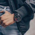 ARIES GOLD CHRONOGRAPH JOLTER BLACK STAINLESS STEEL G 7008 BK-R LEATHER STRAP MEN'S WATCH - H2 Hub Watches