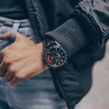 ARIES GOLD CHRONOGRAPH JOLTER BLACK STAINLESS STEEL G 7008 BK-R LEATHER STRAP MEN'S WATCH - H2 Hub Watches