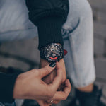ARIES GOLD CHRONOGRAPH JOLTER BLACK STAINLESS STEEL G 7008 BK-R LEATHER STRAP MEN'S WATCH - H2 Hub Watches