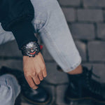 ARIES GOLD CHRONOGRAPH JOLTER BLACK STAINLESS STEEL G 7008 BK-R LEATHER STRAP MEN'S WATCH - H2 Hub Watches