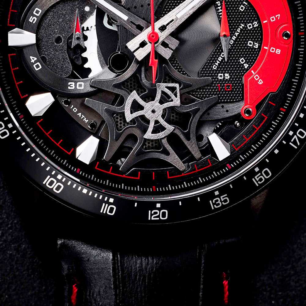 ARIES GOLD CHRONOGRAPH JOLTER BLACK STAINLESS STEEL G 7008 BK-R LEATHER STRAP MEN'S WATCH - H2 Hub Watches