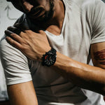 ARIES GOLD CHRONOGRAPH JOLTER BLACK STAINLESS STEEL G 7008 BK-R LEATHER STRAP MEN'S WATCH - H2 Hub Watches