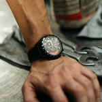 ARIES GOLD CHRONOGRAPH JOLTER BLACK STAINLESS STEEL G 7008 BK-R LEATHER STRAP MEN'S WATCH - H2 Hub Watches