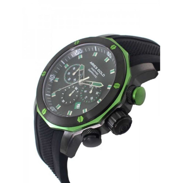 ARIES GOLD CHRONOGRAPH VENTURER GREEN STAINLESS STEEL G-7012Z-BK-GN BLACK SILICONE STRAP MEN'S WATCH - H2 Hub Watches