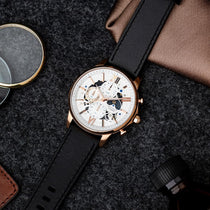 ARIES GOLD BELFAST MOON G 7013 RG-W LEATHER MEN'S WATCH - H2 Hub Watches