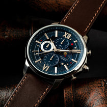 ARIES GOLD BELFAST MOON G 7013 S-BU MEN'S LEATHER WATCH - H2 Hub Watches