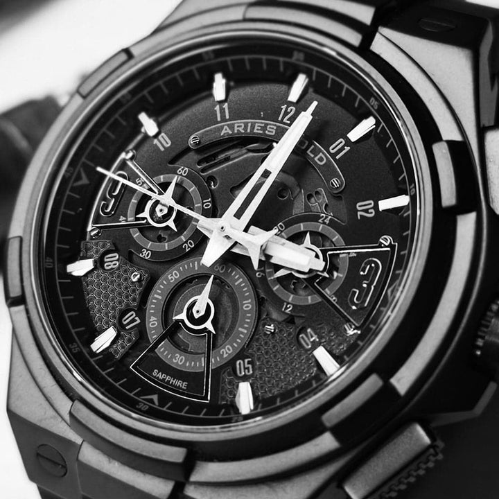 ARIES GOLD ANALOG LIGHTNING GOLD STAINLESS STEEL G 7016 BK-BK BLACK RUBBER STRAP MEN'S WATCH - H2 Hub Watches