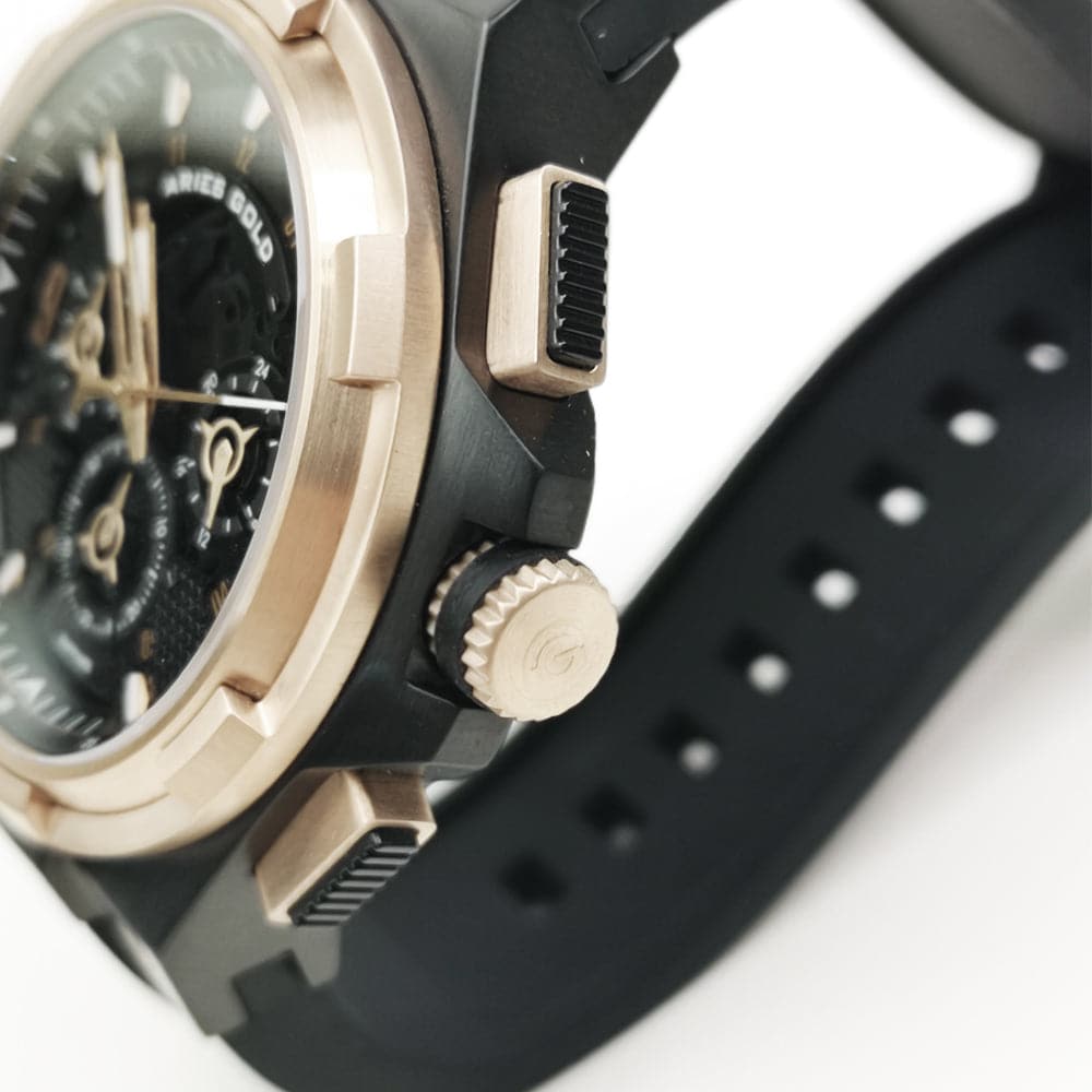 ARIES GOLD ANALOG LIGHTNING ROSE GOLD STAINLESS STEEL G 7016 BKRG-BKRG MEN'S WATCH - H2 Hub Watches
