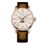 ARIES GOLD G 7019 RG-BEI MULTIFUNCTION LEATHER STRAP MEN'S WATCH