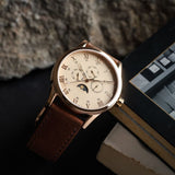 ARIES GOLD G 7019 RG-BEI MULTIFUNCTION LEATHER STRAP MEN'S WATCH