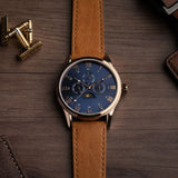 ARIES GOLD G 7019 RG-BU MULTIFUNCTION LEATHER STRAP MEN'S WATCH