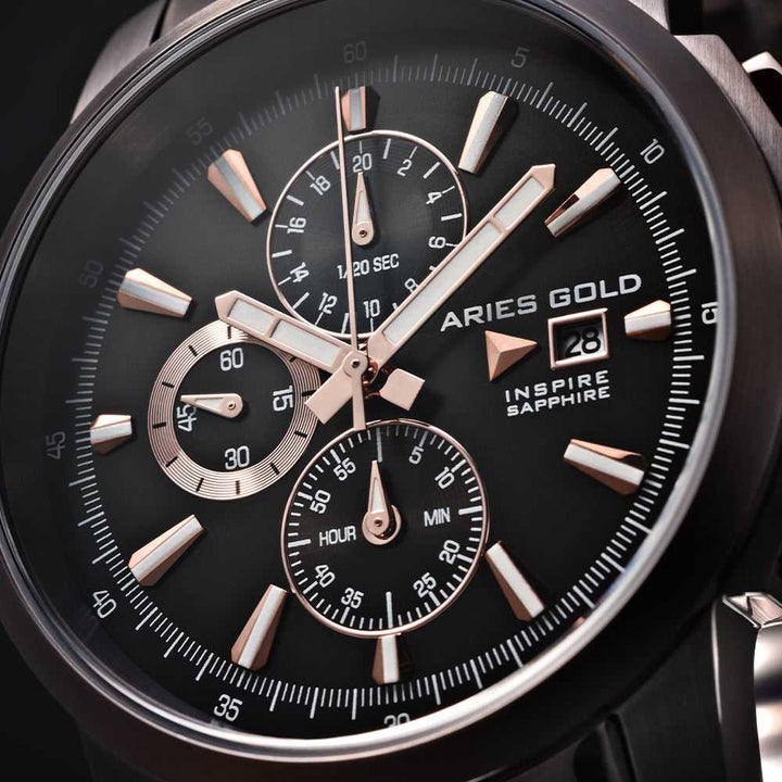 ARIES GOLD INSPIRE CONTENDER COFFEE STAINLESS STEEL G 7301 CF-BKRG MEN'S WATCH - H2 Hub Watches