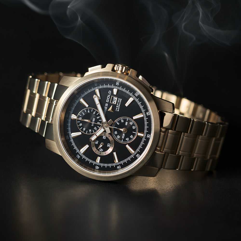 ARIES GOLD INSPIRE CONTENDER GOLD STAINLESS STEEL G 7301 G-BK MEN'S WATCH - H2 Hub Watches