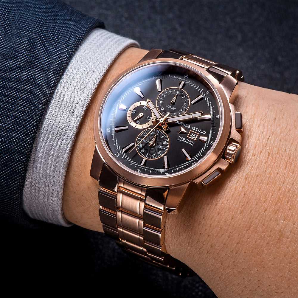 ARIES GOLD INSPIRE CONTENDER ROSE GOLD STAINLESS STEEL G 7301 RG-BKRG MEN'S WATCH - H2 Hub Watches
