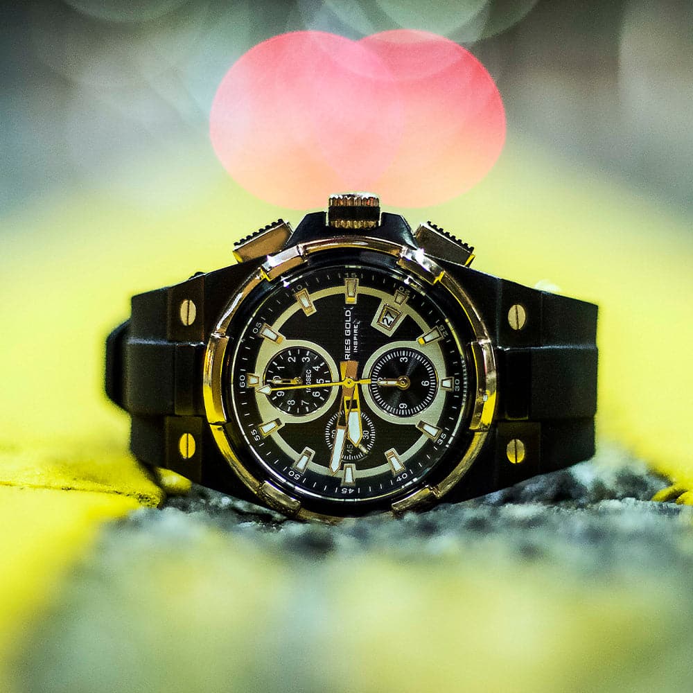 ARIES GOLD KING TWO-TONE STAINLESS STEEL G 7311 BKRG-BKRG HI-TECH BLACK SYNTHETIC STRAP MEN'S WATCH - H2 Hub Watches