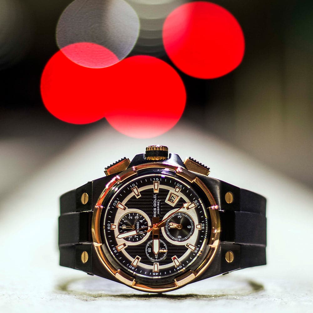ARIES GOLD KING TWO-TONE STAINLESS STEEL G 7311 BKRG-BKRG HI-TECH BLACK SYNTHETIC STRAP MEN'S WATCH - H2 Hub Watches