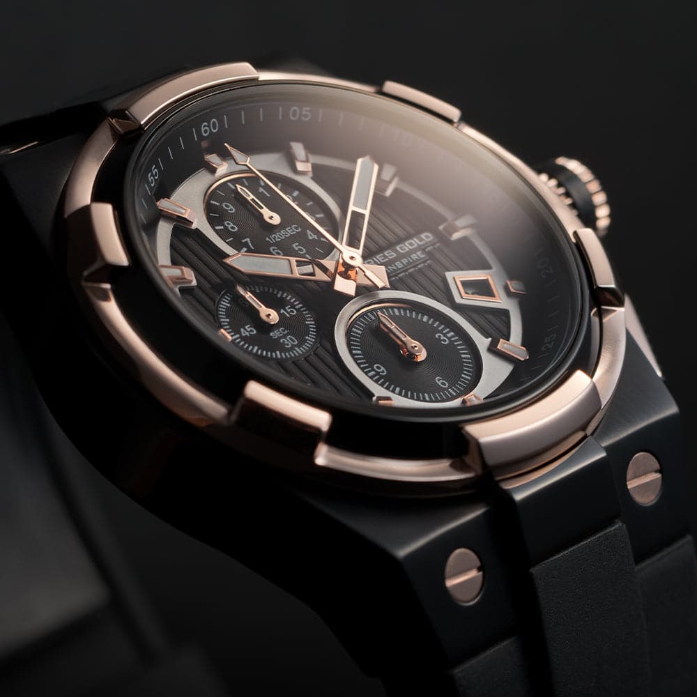 ARIES GOLD KING TWO-TONE STAINLESS STEEL G 7311 BKRG-BKRG HI-TECH BLACK SYNTHETIC STRAP MEN'S WATCH - H2 Hub Watches