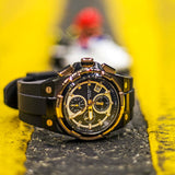 ARIES GOLD KING TWO-TONE STAINLESS STEEL G 7311 BKRG-BKRG HI-TECH BLACK SYNTHETIC STRAP MEN'S WATCH - H2 Hub Watches