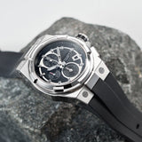 ARIES GOLD KING SILVER STAINLESS STEEL G 7311 S-BKS HI-TECH BLACK SYNTHETIC STRAP MEN'S WATCH - H2 Hub Watches