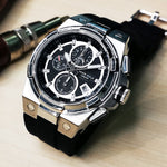 ARIES GOLD KING SILVER STAINLESS STEEL G 7311 S-BKS HI-TECH BLACK SYNTHETIC STRAP MEN'S WATCH - H2 Hub Watches