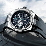 ARIES GOLD MONARCH SILVER STAINLESS STEEL G 7312 S-BKCY HI-TECH BLACK SYNTHETIC STRAP MEN'S WATCH - H2 Hub Watches